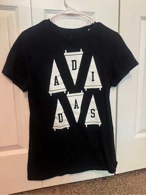 adidas Black Short Sleeve Graphic Tee with White Logo